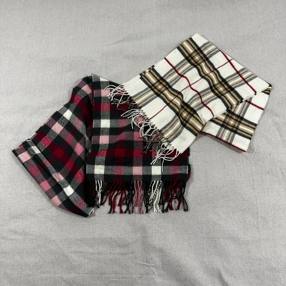 croft & barrow Accessories - Scarf Bundle set of 2 Plaid fringe acrylic winter warm